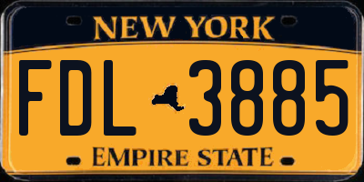NY license plate FDL3885