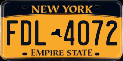 NY license plate FDL4072