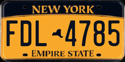 NY license plate FDL4785