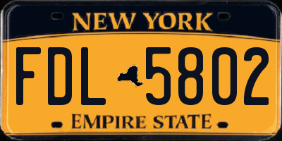 NY license plate FDL5802