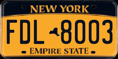 NY license plate FDL8003