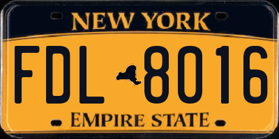 NY license plate FDL8016