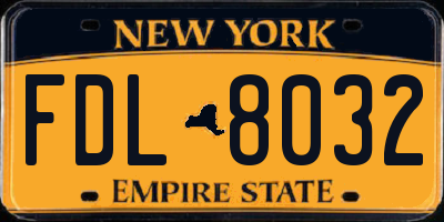 NY license plate FDL8032