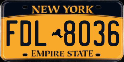NY license plate FDL8036