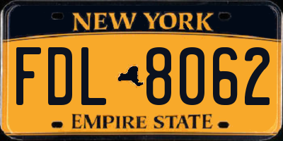 NY license plate FDL8062