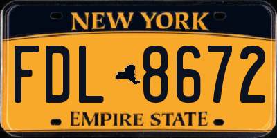 NY license plate FDL8672