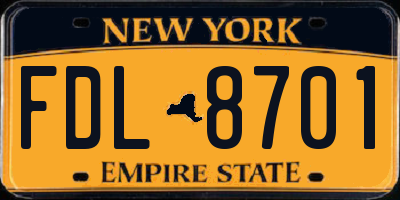 NY license plate FDL8701
