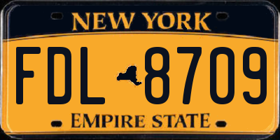 NY license plate FDL8709