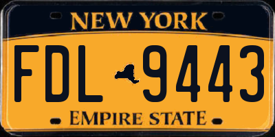 NY license plate FDL9443