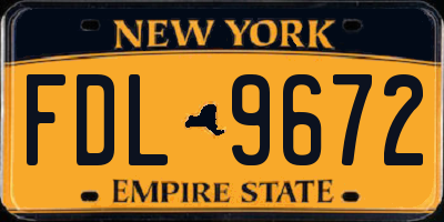 NY license plate FDL9672