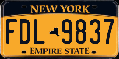 NY license plate FDL9837