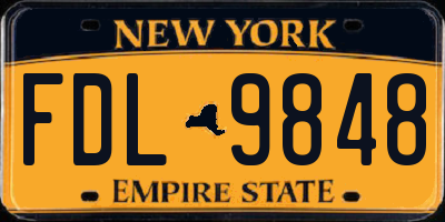 NY license plate FDL9848