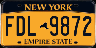 NY license plate FDL9872