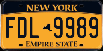 NY license plate FDL9989