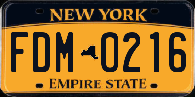 NY license plate FDM0216