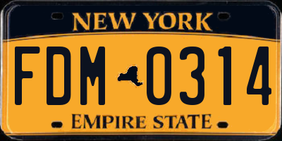 NY license plate FDM0314