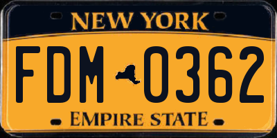 NY license plate FDM0362
