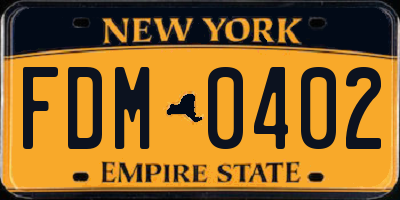 NY license plate FDM0402