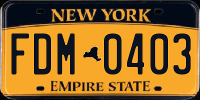 NY license plate FDM0403