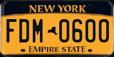 NY license plate FDM0600