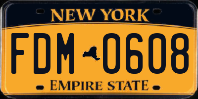 NY license plate FDM0608