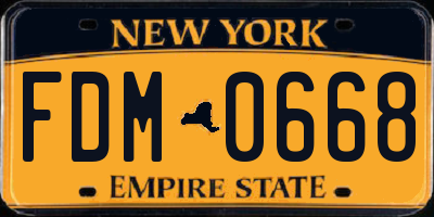 NY license plate FDM0668