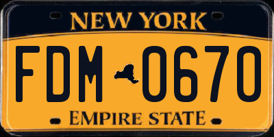 NY license plate FDM0670