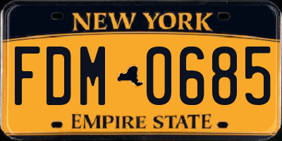 NY license plate FDM0685