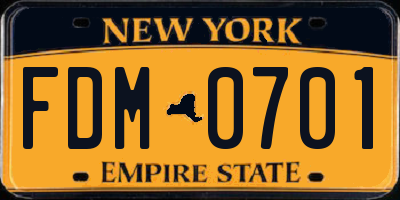 NY license plate FDM0701