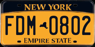 NY license plate FDM0802
