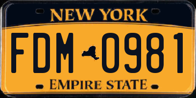 NY license plate FDM0981