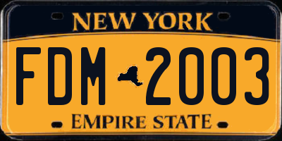 NY license plate FDM2003