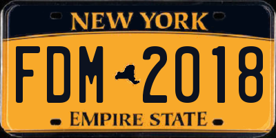 NY license plate FDM2018