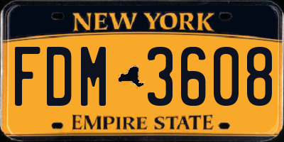 NY license plate FDM3608