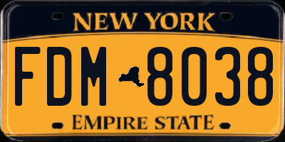 NY license plate FDM8038