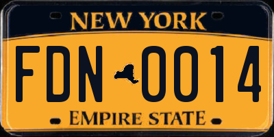 NY license plate FDN0014