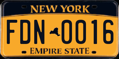 NY license plate FDN0016