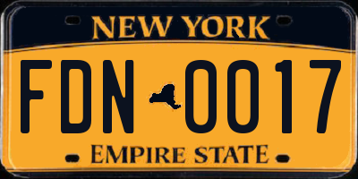 NY license plate FDN0017