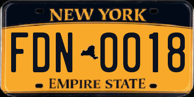 NY license plate FDN0018