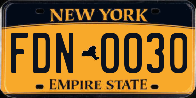 NY license plate FDN0030