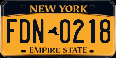 NY license plate FDN0218