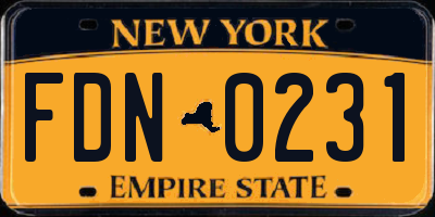 NY license plate FDN0231