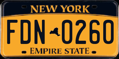 NY license plate FDN0260