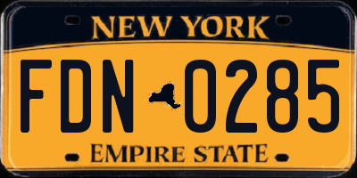 NY license plate FDN0285