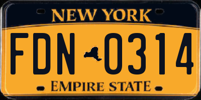 NY license plate FDN0314
