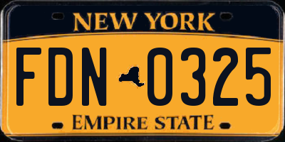 NY license plate FDN0325