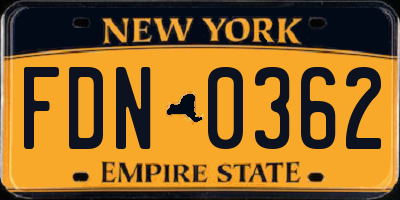 NY license plate FDN0362