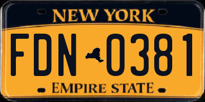NY license plate FDN0381