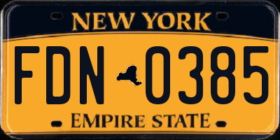 NY license plate FDN0385