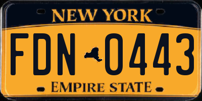 NY license plate FDN0443